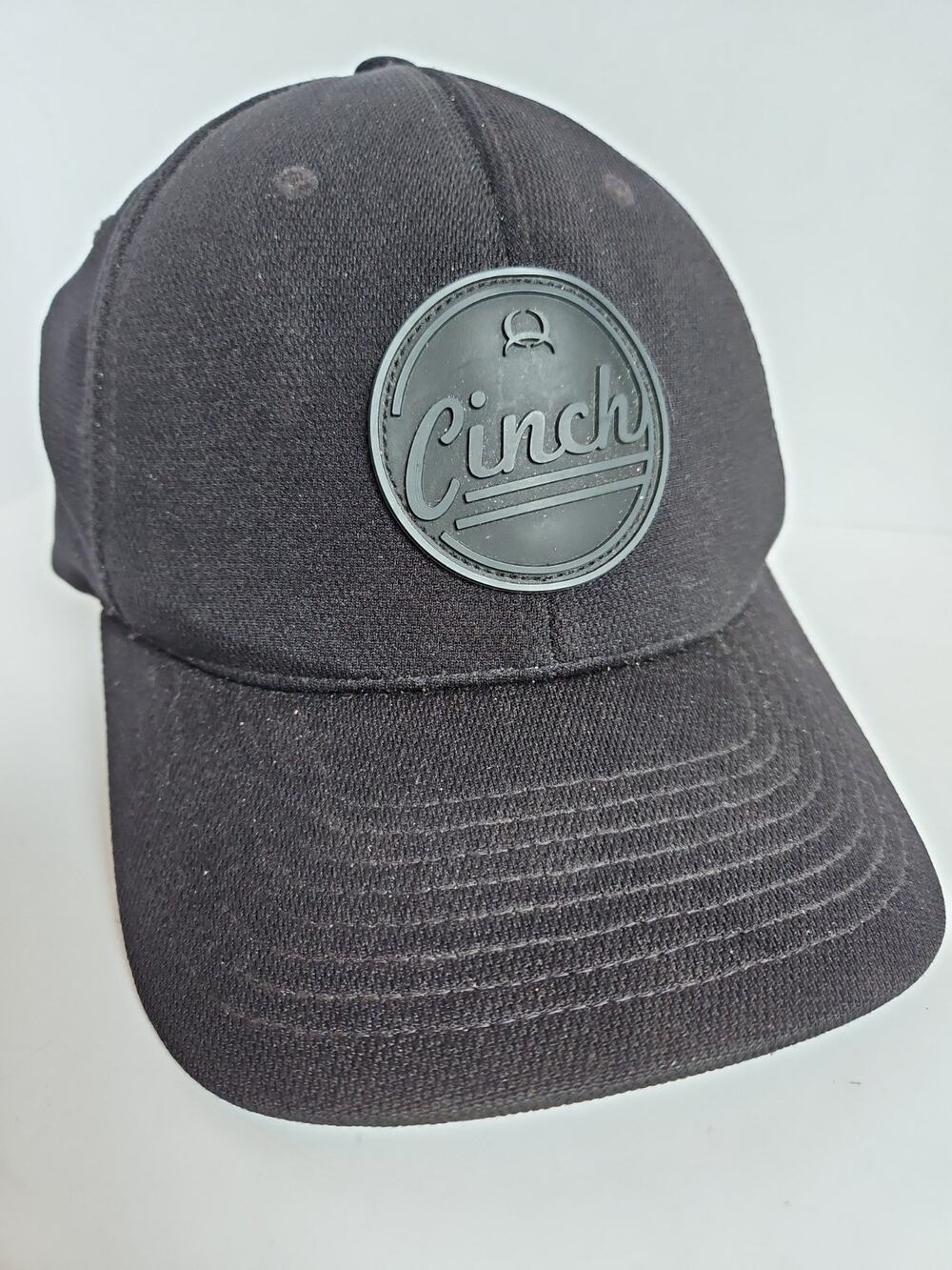 Cinch Flexfit Hat Black S/M Rubber Logo Patch Stretch Fit Western Rodeo Cap